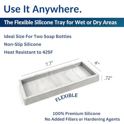 Countertop & Vanity Silicone Tray - Small 7.7" Kitchen Soap Tray | Kitchen Sink Soap Tray, Dish Soap Tray for Kitchen Counter, Bathroom Tray, Silicone Soap Dispenser Tray & Sponge Holder