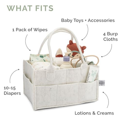 Parker Baby Co. Felt Diaper Caddy Organizer - Regular, Oatmeal | Portable nursery storage bin for diapers, wipes, bottles & baby essentials for home/car. Soft felt, foldable design 13x9x7"