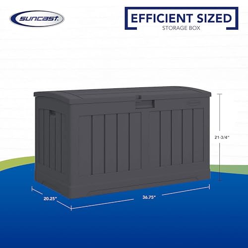 Suncast 50 Gallon Medium Capacity All Weather Construction Resin Outdoor Storage Deck Box with Arched Lid for Patio, Garden, or Pool, Peppercorn