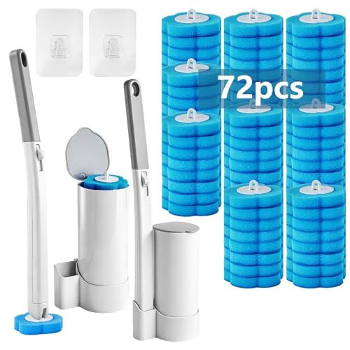 Disposable Toilet Brush Set, 2 Pack with 72 Refill... (72 Count | White | Plastic)