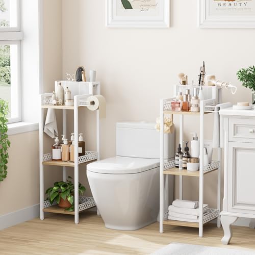Slim Bathroom Storage Shelf Unit, Makeup Organizer for Small Spaces | 3 Tier Rustic Makeup Organizer for Cosmetic and Skincare, Space Saving Standing Shelves for Bathroom,Bedroom,Kitchen,Laundry