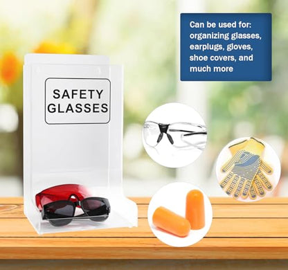 Acrylic Safety Glasses Dispenser, Holder for Industrial, Dental, Lab Setting Clear Stand or Wall Organizer, Visitor Safety Glasses Holder for Disposable Goggle Storage Glove