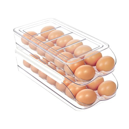 Egg Holder for Fridge, Automatic Rolling Egg Organ... (Clear | Plastic)