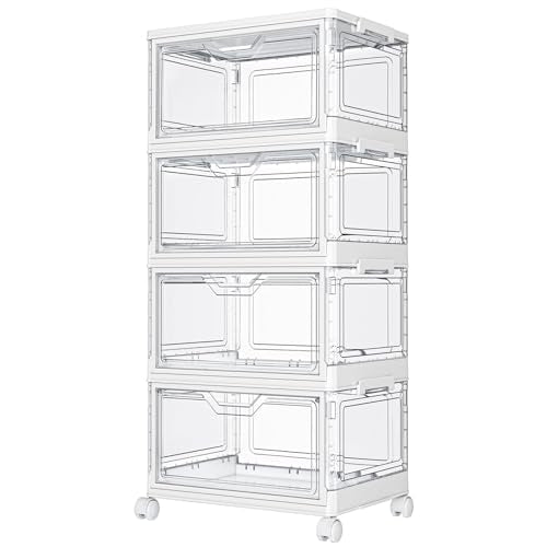 Clear Storage Bins with Lids - 4 Tier 23qt Plastic... (White | Plastic)