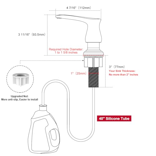 Kitchen Sink Soap Dispenser Brushed Nickel, G0086BN-G | Under Sink Soap Dispenser with 40" Silicone Extension Tube, Say Goodbye to Frequent Refills