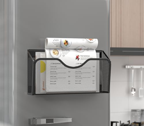 Magnetic File Holder - 3PCS File Paper Mail Organizer No Drilling Magazine Paper Document Holder/Magnetic Hanging File Organizer for File Cabinets, Office, Whiteboard, BLACK