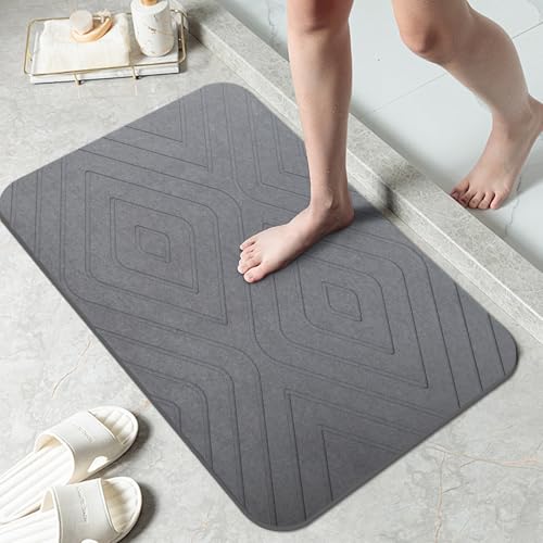 2 Pack Stone Bath Mat, Diatomaceous Earth Shower Mat, Non-Slip Super Absorbent Quick Drying Bathroom Kitchen Floor Mat, 24x15, Grey