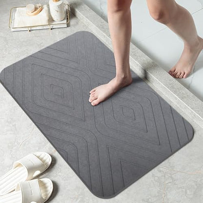 2 Pack Stone Bath Mat, Diatomaceous Earth Shower Mat, Non-Slip Super Absorbent Quick Drying Bathroom Kitchen Floor Mat, 24x15, Grey