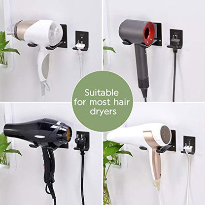 FLE Blow Dryer Holder Wall Mounted Fit for Hair Dryers Black and Gray | adhesive pad, tool-free install without drilling smooth wall surfaces