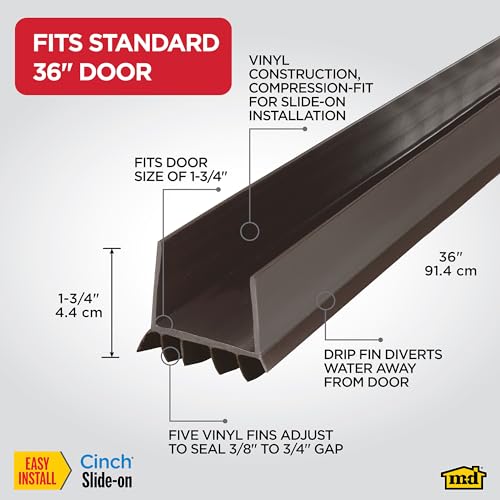 M-D Building Cinch® Slide-On U-Shaped Vinyl UDS, Brown, 36in 2pk | Rigid and Flexible Vinyl, Blocks Drafts Moisture Dust Insects, Compression Fit, No Hardware Required, Cut-to-Length