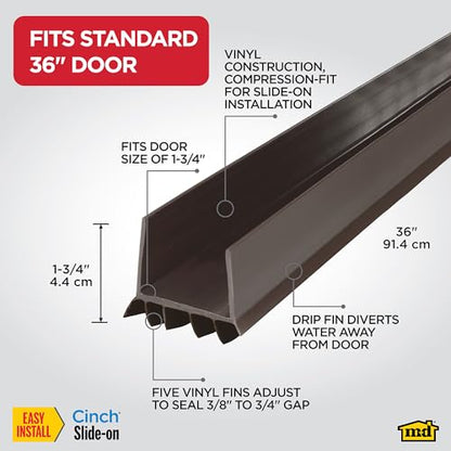 M-D Building Cinch® Slide-On U-Shaped Vinyl UDS, Brown, 36in 2pk | Rigid and Flexible Vinyl, Blocks Drafts Moisture Dust Insects, Compression Fit, No Hardware Required, Cut-to-Length