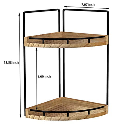 Dorhors Corner Bathroom Counter Organizer,Vanity Countertop Storage Shelf | 2-Tier Rustic Brown Rack Holder for Skincare,Perfume,Makeup,Lotion,Wood Sink Tray Stand for Kitchen,Restroom,Dresser
