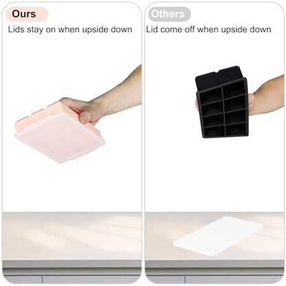 Reespring Silicone Ice Cube Tray, Ice Tray for Freezer with Lid, 3 Pack Ice Cube Trays for Freezer with 45 Flexible Easy Release Ice Trays