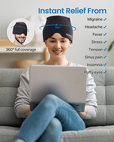RENPHO Ice Head Wrap Headache Relief Hat with Hot or Cold Therapy, Eye Massager with Heat, Compression, Migraine Relief Cap,
