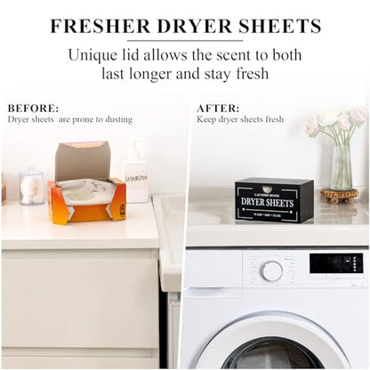 HouseJoy Dryer Sheet Holder-Black Dryer Sheet Container with Lid,Wooden Laundry Room Organization and Storage,Rustic Farmhouse Dryer Sheet Dispenser for Laundry Room Decor,Fabric Softener Containers