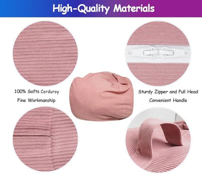 Bean Bag Cover for Organizing Plush Memory Foam Stuffed Animal Bean Bag Storage Soft Washable Premium Corduroy Organizer Keep Room Clutter Stuffable (Without Filling) X-Large