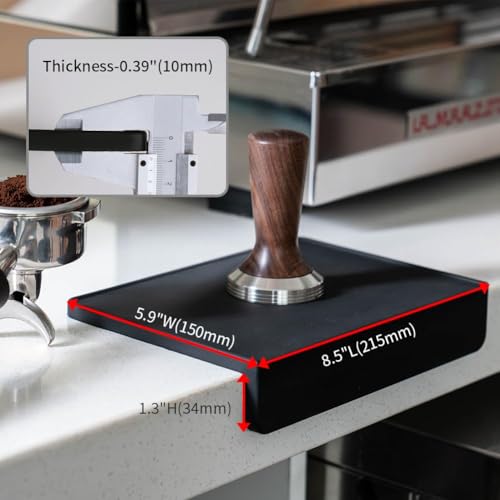 watchget Espresso Tamping Mat,Silicone Portafilter Pad for Counter | Ultra Thick,Waterproof and Heat Resistant,Non-Slip Corner Tamper Mat,Barista Espresso Machine Accessory,8"x6", Black