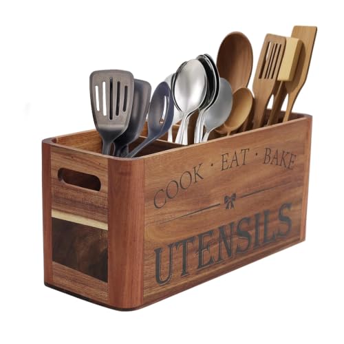 Utensil Holder for Kitchen Countertop - Extra Larg... (brown | Acacia Wood)