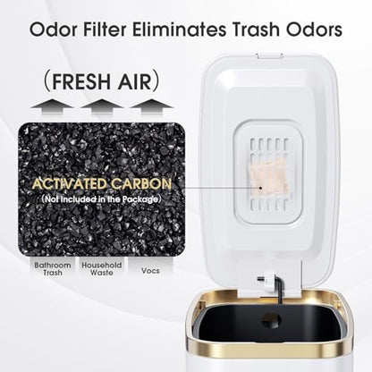 CEROELDA Small Bathroom Trash Can with Lid Soft Close-5L/1.3 Gal Stainless Steel Garbage Can-Step Pedal Wastebasket Slim Trash Bin for Office, Bedroom, Toilet, Live Room-White