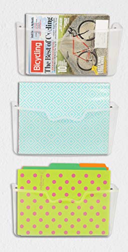 Simple Houseware Clear Wall Mount Single Pocket Hanging File Holder, 3-Pack | Wall File Holder Organizer for Paper and Documents