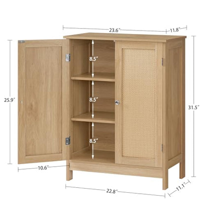 Iwell Storage Cabinet, Rattan Cabinet with Adjustable Shelf, for Living Room, Entryway, Kitchen, Home Office, Nature
