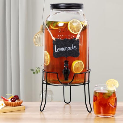 1.5 Gallon Glass Drink Dispensers for Parties, Ice Beverage Dispensers with Stand, Glass Water Dispenser with Spigot, Laundry Detergent Dispenser, Lemonade Dispenser