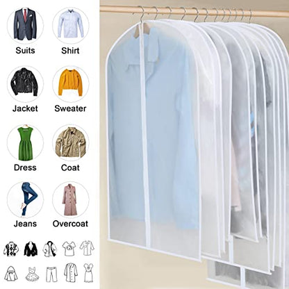 Clear Garment Bags for Hanging Clothes, Set of 12 Suit Bags Dust-Resistant Clothes Cover Bags PEVA Breathable Clothes Protectors with Full Zipper for Closet Storage, 24” x 40”/47”/55”