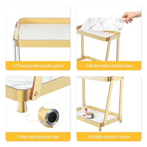 2-Tier Acrylic Bathroom Vanity Organizer, Gold | Bathroom Counter Storage Shelf with Marble-Look Tray, Holds Cosmetics, Perfume, Makeup & Skincare Products