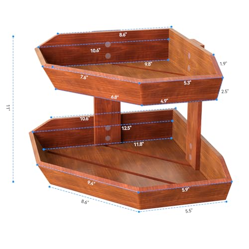 Wooden Fruit Basket for Kitchen Counter 2 Tier Fruit Bowl for Corner | Space-Saving Fruit Stand Holder for Bread Fruit and Vegetable Storage Kitchen Countertop Organizer