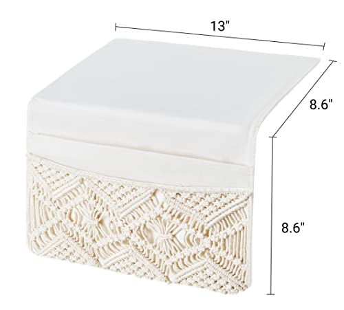 Mkono Macrame Bedside Caddy, Boho Bed Storage Organizer, 4 Pockets Ivory | Dorm Room Bed Caddy, Home Decor, Remote Control Magazine Glasses, Bedroom Living Room, Non-Slip, Space Saving Holder