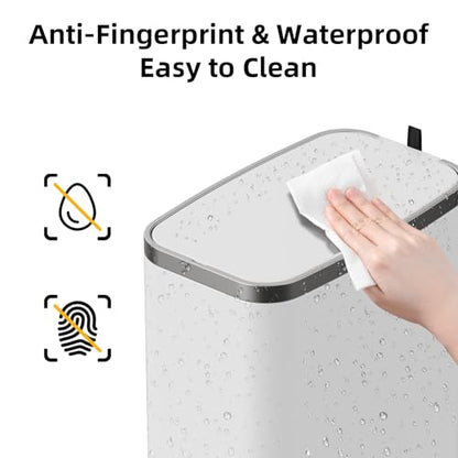 KdbK Stainless Steel Bathroom Trash Can with Lid Soft Close,1.6 Gallon Slim Garbage can,Small Metal Step Wastebasket for Office, Bedroom, Toilet, White