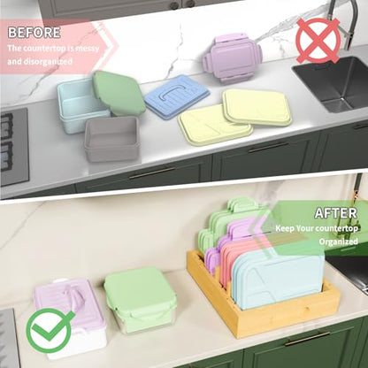 Lid Organizer for Cabinet – Bamboo Kitchen Storage for Plastic Lids, Adjustable Drawer Dividers, Food Container Organizer (Fits Cabinets & Drawers) (Large)