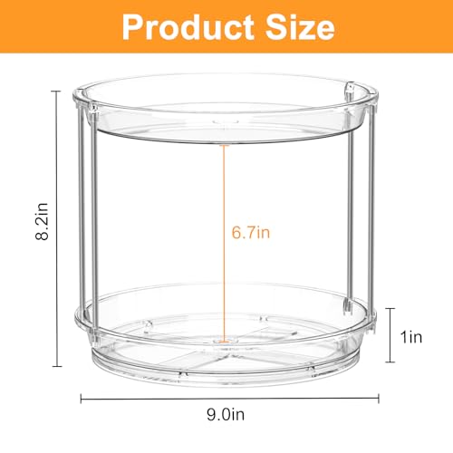 360 Rotating Makeup Organizer, 2 Tier Skincare & Perfume Holder for Bathroom Counter, Clear Spinning Vanity Tray, Lazy Susan Turntable Organizer for Dresser, Kitchen Cabinet