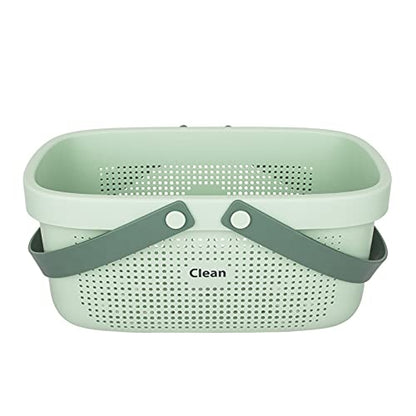 Plastic Storage Basket with Handle Portable Shower Caddy Tote Organizer Basket Bin for Bathroom Kitchen Dorm Room Bedroom, Green | Sturdy Drainage Large Capacity Organizer Basket with Silicone Handles for Bathroom Kitchen Bedroom College Dorm Essentials
