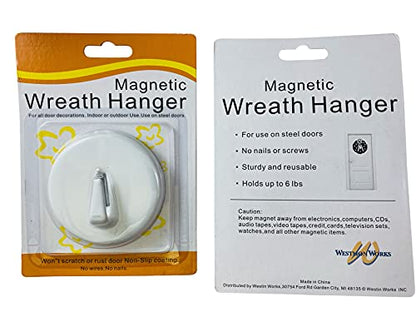 Magnetic Wreath Hanger Hook for Steel Metal Doors Indoor Outdoor Set of 2 | Heavy Duty Front Door Magnets, Holds 6 Pounds Each, Scratch Free Rubber Padded Mounting Hooks, All Weather Hanger