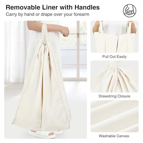 Double Laundry Hamper with Lid, 140L Large 2 Section Laundry Sorter, Laundry Basket with Removable Washable Canvas Liner Bag, Breathable Clothes Hamper for Bedroom Bathroom Laundry Room Closet