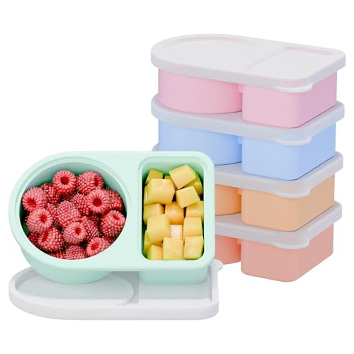5 Pack Silicone Snack Containers with Lids, Reusable Snackle Box, 8 oz