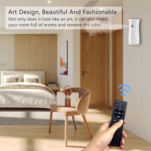 6-Pack Automatic Air Freshener Spray Dispenser with Remote Control, White | Wall Mounted/Free Standing Multiple Time Scent/Mist Release Settings use for Room/Restroom Commercial Place