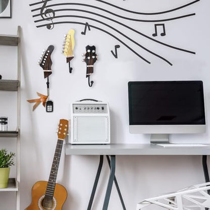Vintage Guitar Shaped Decorative Hooks Rack Hangers,3 Pack | Guitar Hook For Hanging Clothes Coats Towels Keys Hats Metal Resin Hooks Wall Mounted Heavy Duty, Guitar Music Decor