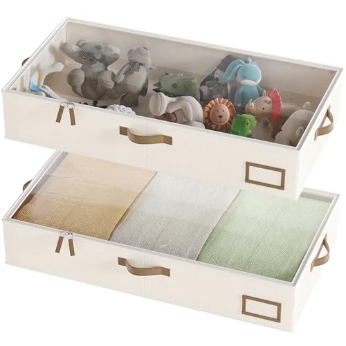 Under Bed Storage, Under Bed Storage Containers Bi... (2 Count | Beige | Fabric)