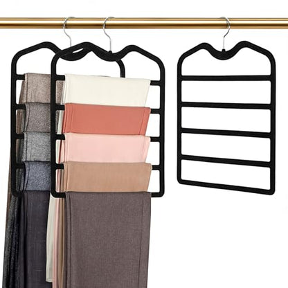 Pants Hangers Space Saving,3 Pack Velvet Short Neck Pants Hangers,5 Tier Space Saving Velvet Hanger,Closet Organizers and Storage Dorm Room Essentials for College Students Girls Guys Holds Pant,Jean