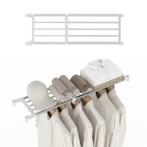 Tension Closet Shelf, Adjustable Storage Rack Sepa... (Ivory)