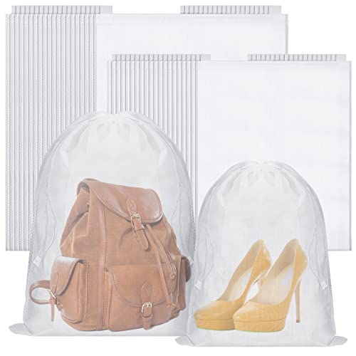 Woanger 40 Pcs Dust Bags for Handbags Drawstring Dust Proof Purse Storage Bags, 2 Size Non Woven Breathable Fabric Shoes Pouch for Purse Backpack Boots Cloth Storage Travel Package Organizer, White