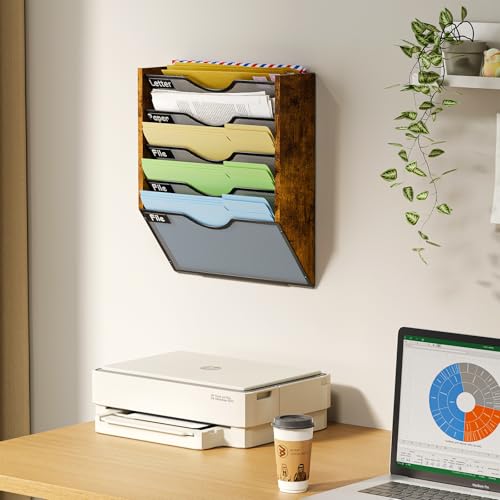 Ironwood Hanging Wall File Organizer, 5 Pocket Mesh Mail Organizer Wall Mounted with Nametag Label, Wall File Holder for Office Home School, Magazine Rack for Mail Paper Document Organization, Black