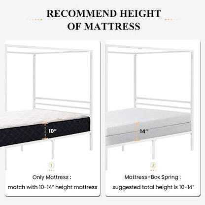 SHA CERLIN Full Size Canopy Bed Frame with Heavy Duty Metal Slats, White