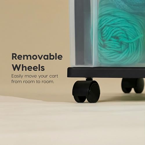 IRIS USA 3-Drawer Slim Narrow Storage Organizer Rolling Cart, Black/Clear | Organize crafts, school supplies, accessories, and household items with slim storage and easy-access drawers