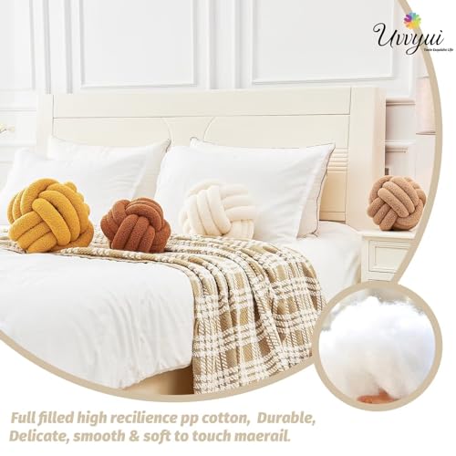 Knot Pillow Ball, Soft Home Decorative Round Throw Pillow, Handmade Knotted Plush Pillow, Round Boucle Pillow Cushion (8.6 Inches Ivory)