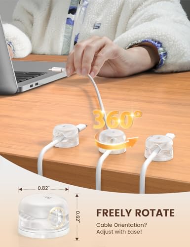 Lamicall 6Pack Clear Rotatable Cord Organizer, [1s Lock] Spring Cable Clips | Phone Charger Cord Holder, Desk Cable Management, Adhesive for Nightstand Office Drom Room, Christmas Decor Accessories