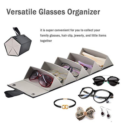 Kenpal Sunglasses Storage Organizer Holder Foldable Travel Case with 5 Slot Compartments for Multiple Glasses