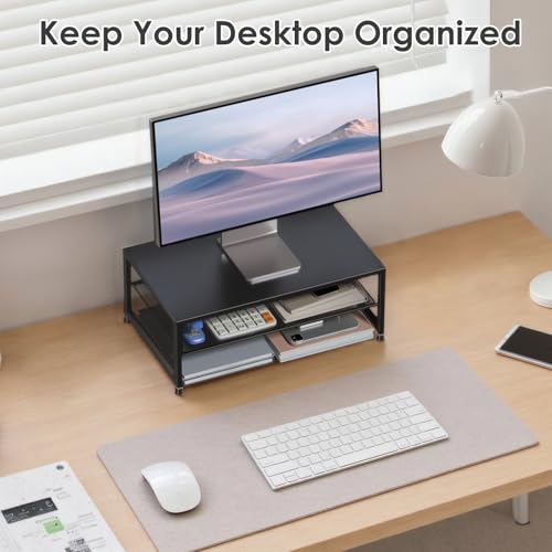 2-Tier Computer Monitor Stand Riser, Desk Organizer for Monitor, Printer & Laptop Stand, Desktop Workspace Organizers for Office Supplies(Black)